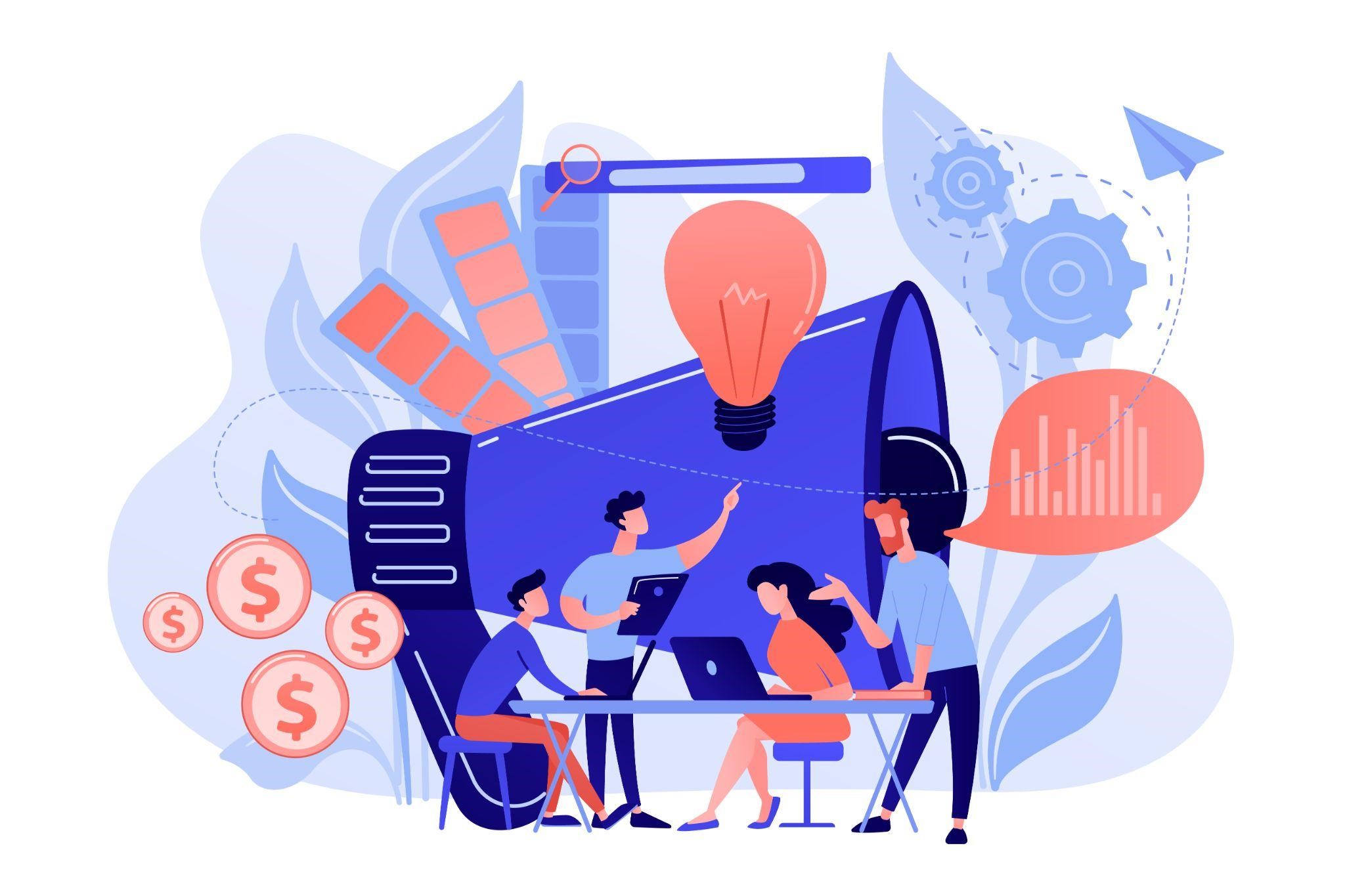 Equipe de marketing verificando métricas